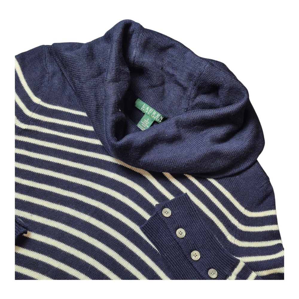 Lauren Ralph Lauren Women's S Navy White Stripe Wool Blend Cowl Neck Sweater